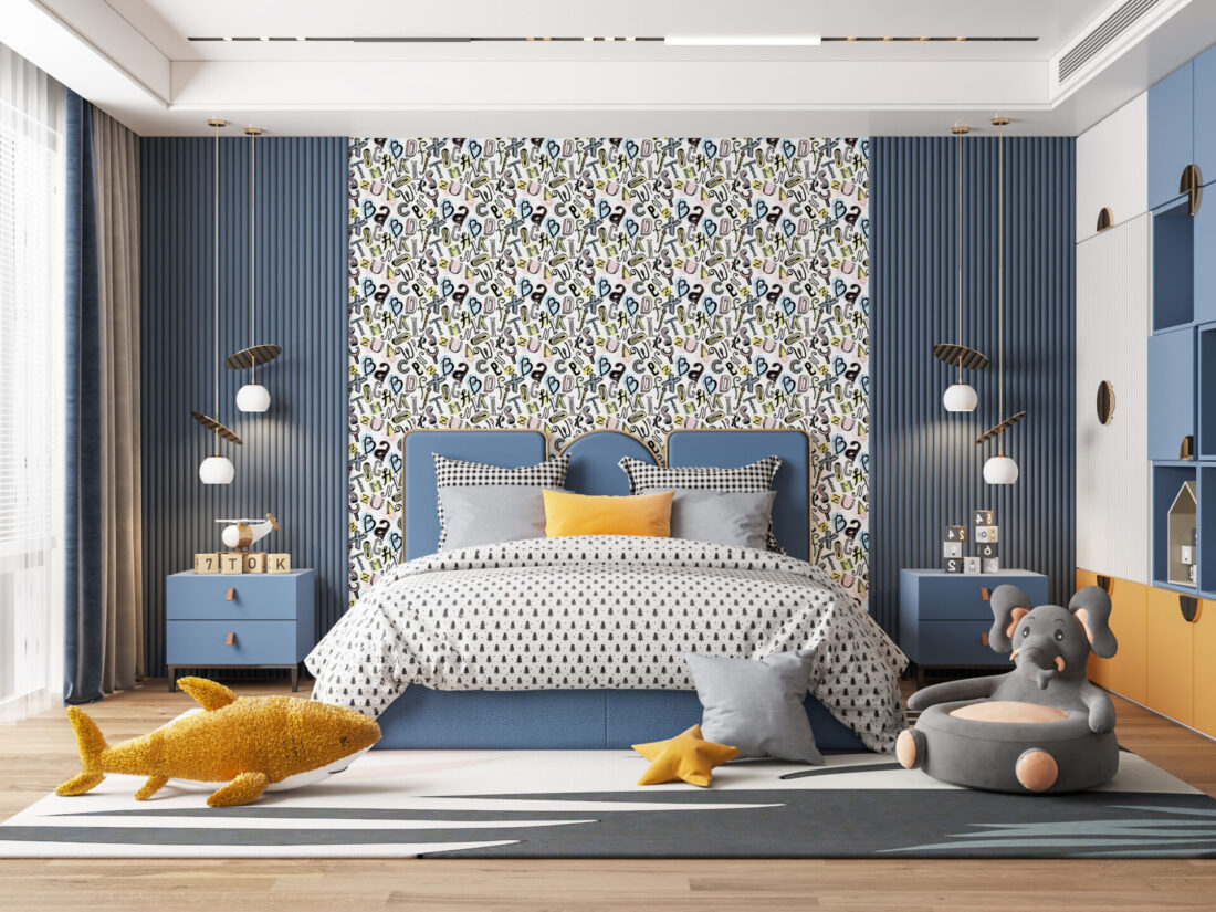 Carta da parati "Alphabet" – Pattern giocoso e personalizzabile per camerette | Muraia Studio