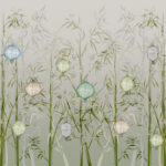 Tavola "Bamboo Rhapsody" - Carta da parati con bambù e lanterne colorate
