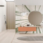 Render "Broken Glass" Green - Carta da parati vetro spaccato e legno materico