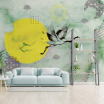 Render "GeoJappo" MB259PH_Gold Sun - Carta da parati orientale per salotti moderni