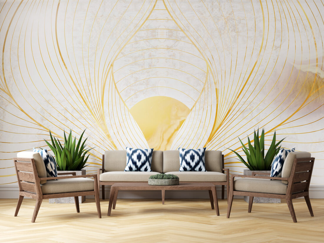 Render "Gold Flower" - Carta da parati per salotti bohemien eleganti