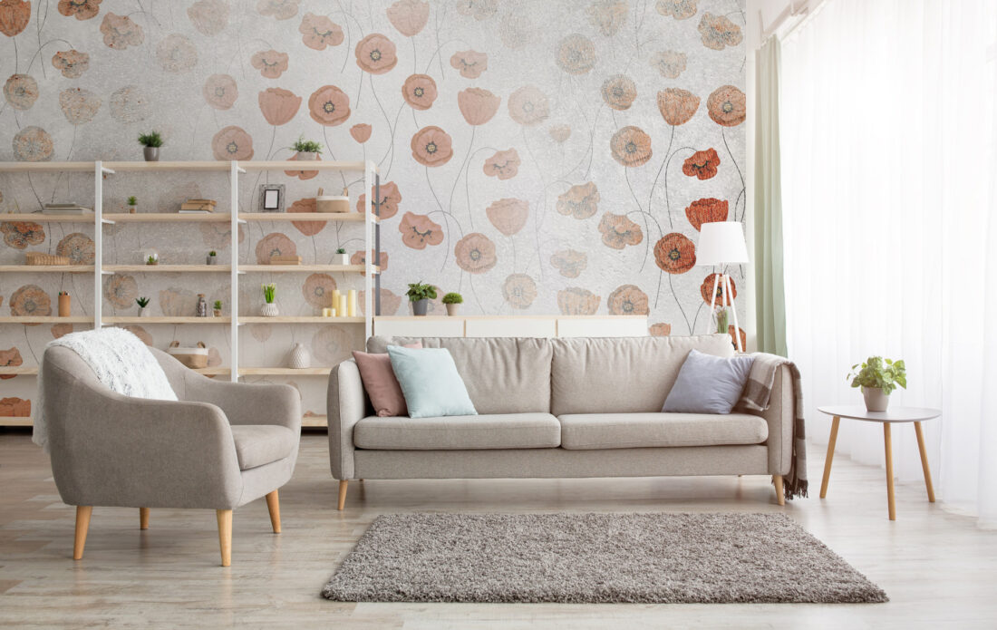 Render "Poppies" - Carta da parati papaveri rossi per salotti minimalisti