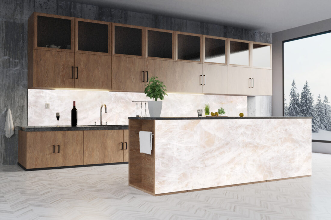 Panel Linea Light Marmo Natural Amber - Retroilluminato per Cucine Raffinate e Eleganti