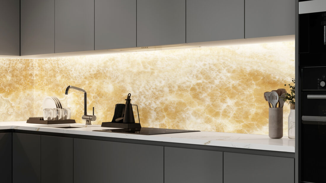 Panel Linea Light - Onice Miele | Eleganza Retroilluminata per Cucine Moderne