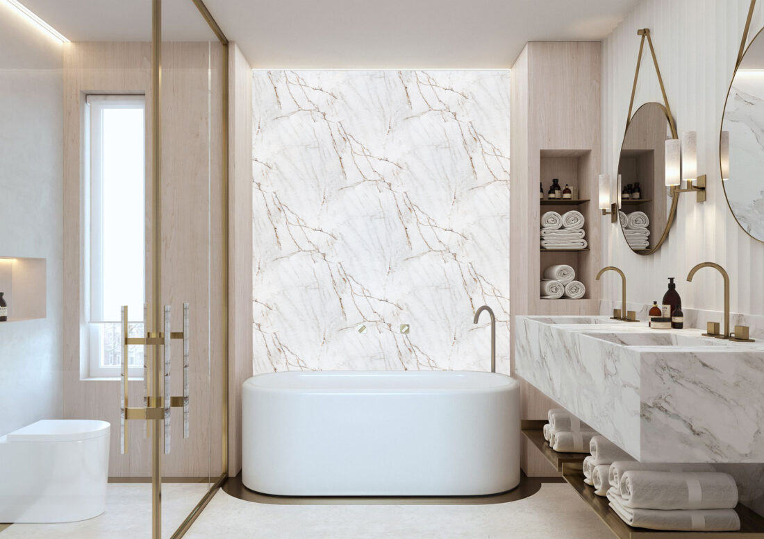 Panel Linea Light Statuario Glossy - Marmo Lucido con Venature Marroni
