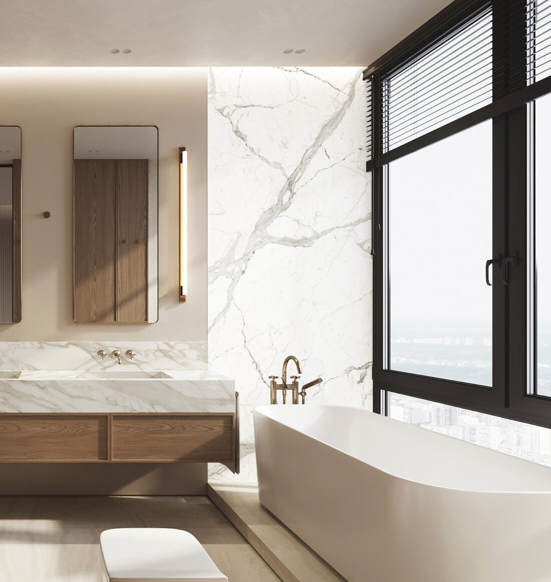 Panel Linea Light Statuario - Marmo Bianco con Venature Grigie Retroilluminate