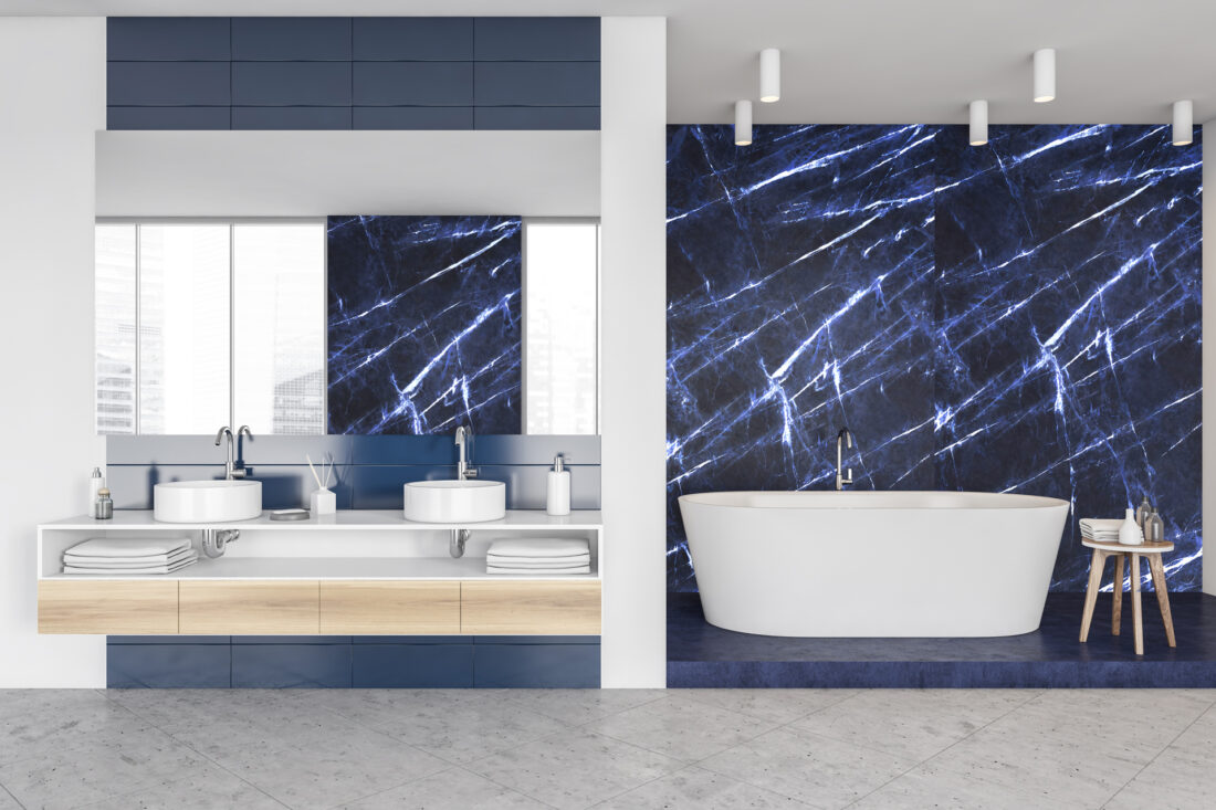 Panel Linea Light Sodalite - Marmo Blu Scuro con Venature Retroilluminate