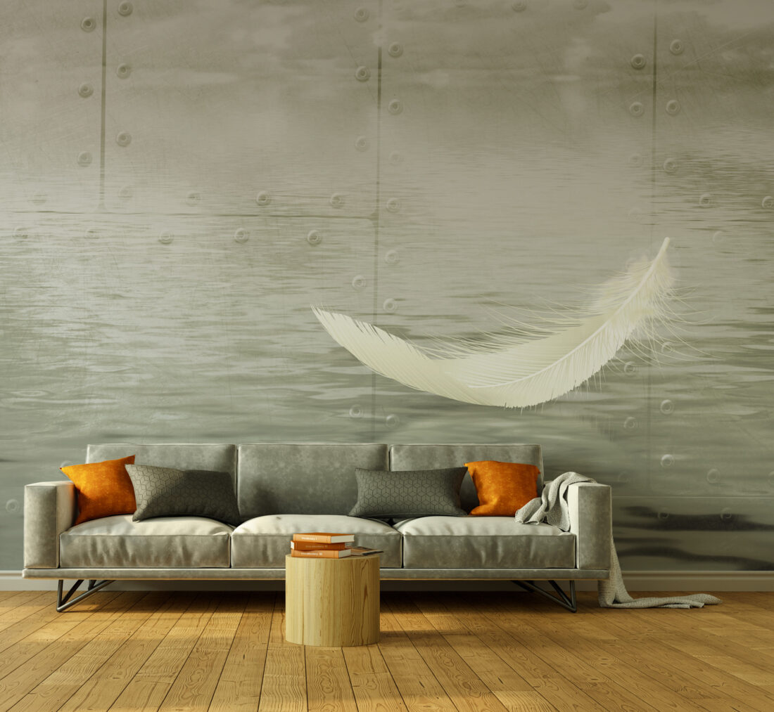 Render "Steel Fly" - Carta da parati elegante per salotti moderni