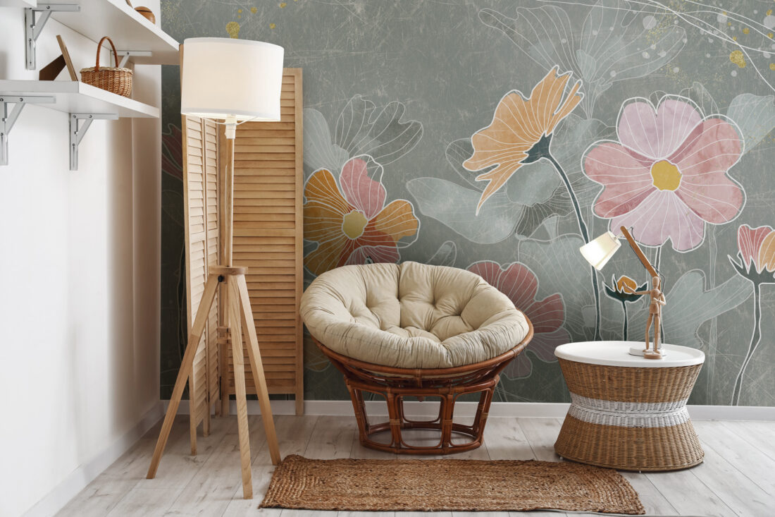 Render "Floral Fantasy" - Carta da parati floreale per salotti moderni