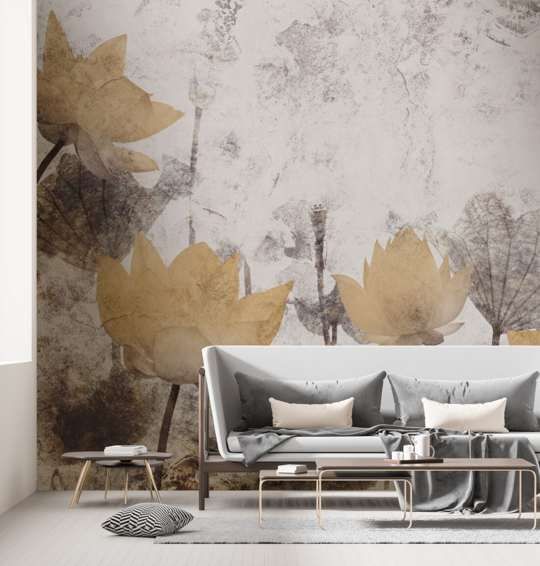 Render "Grungy" - Carta da parati per salotto moderno con toni autunnali
