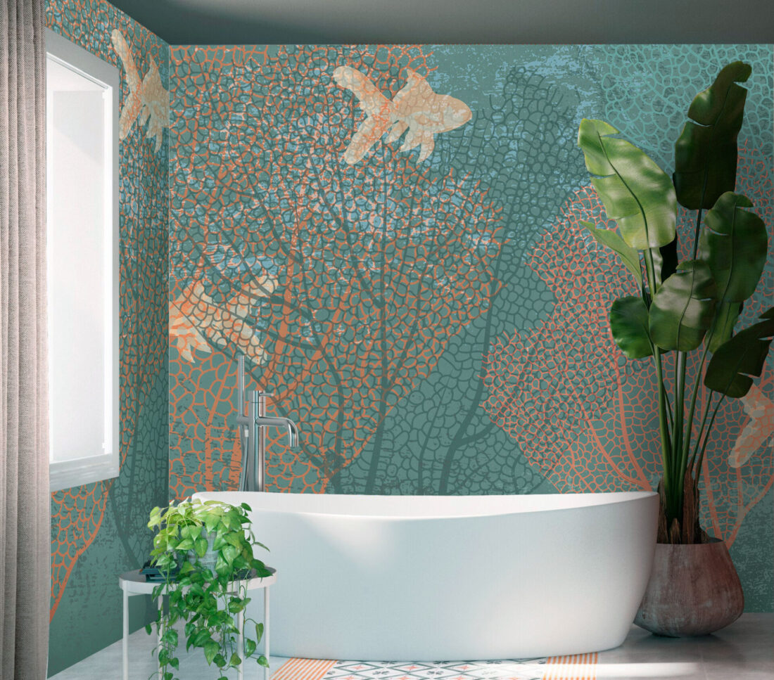 Render "Reef" - Carta da parati marina per bagni moderni ed eleganti