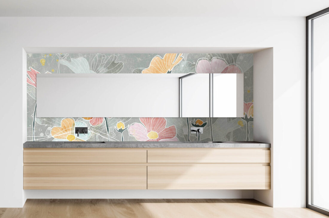 Panel Floral Fantasy MA276PH in Bagno – Cornice Raffinata attorno allo Specchio