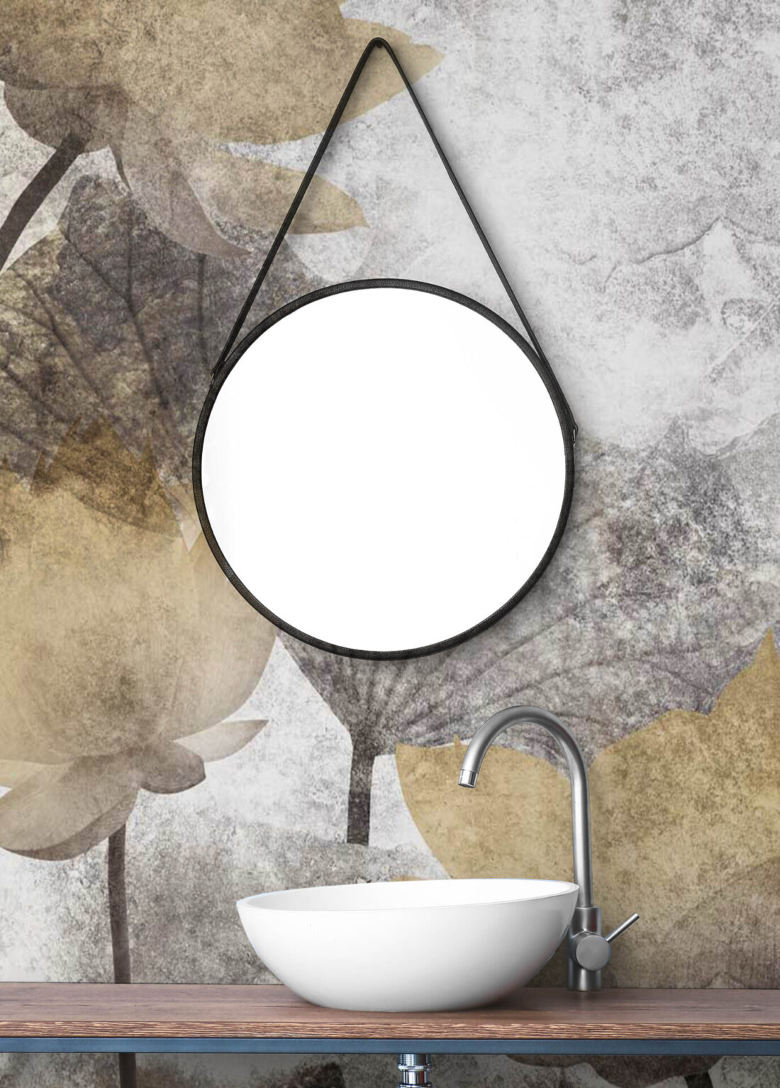 Panel Grungy (MA280PH) – Foglie autunnali su parete di cemento in un bagno moderno