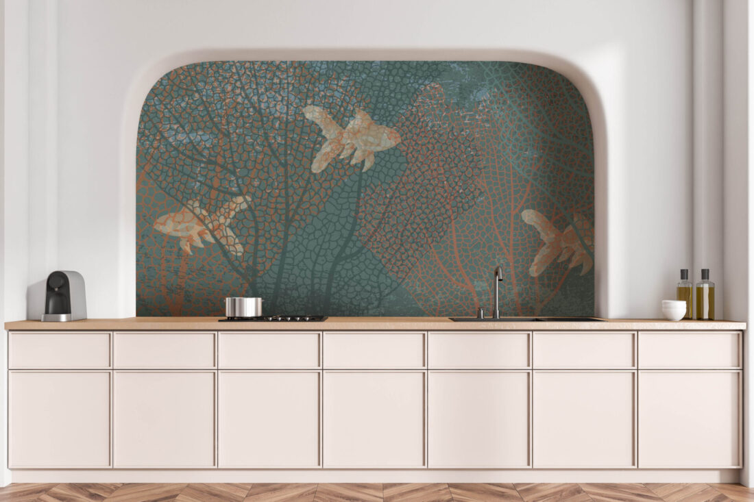 Panel Reef in Cucina – Design Elegante e Fresco con Pesci e Coralli in Azzurro