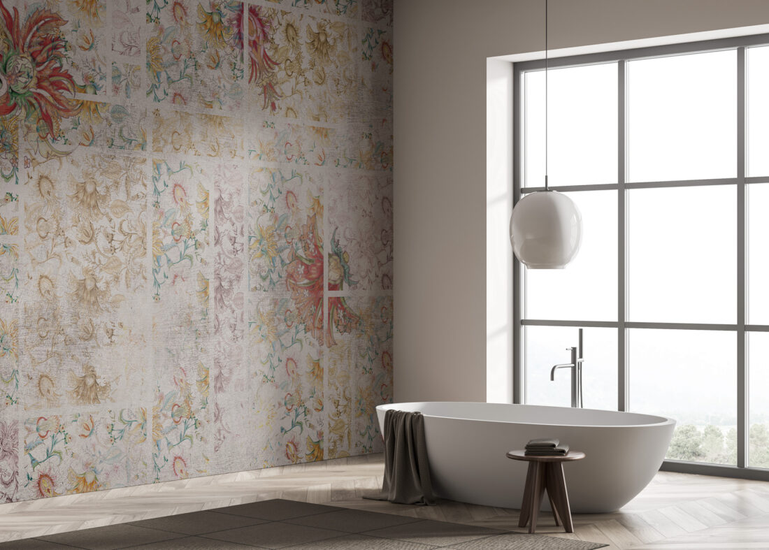 Render "Retro" - Carta da parati elegante per bagno moderno open space