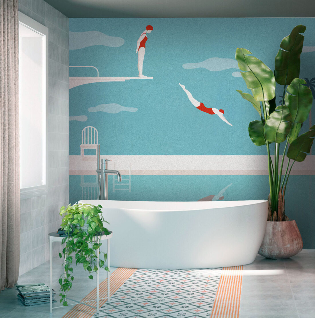 Render "Summer" - Carta da parati estiva per bagni minimal
