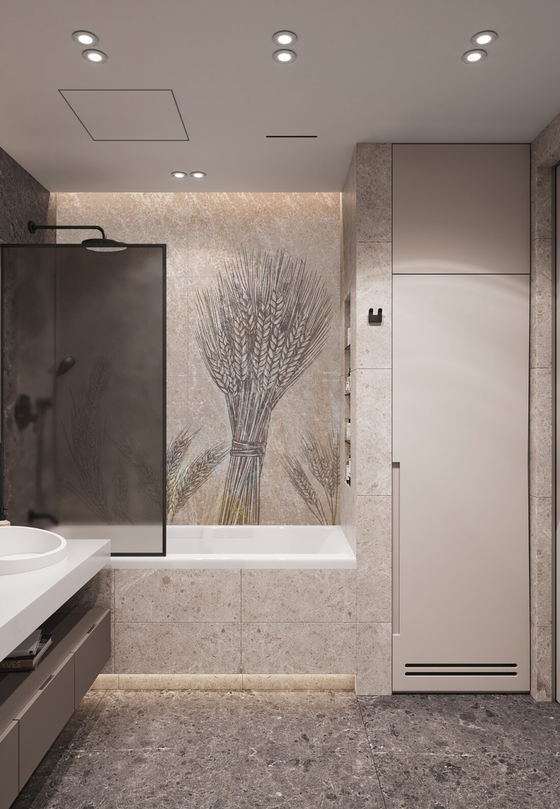 Wheat MB274PH – Pannello con spighe di grano per bagno moderno e naturale